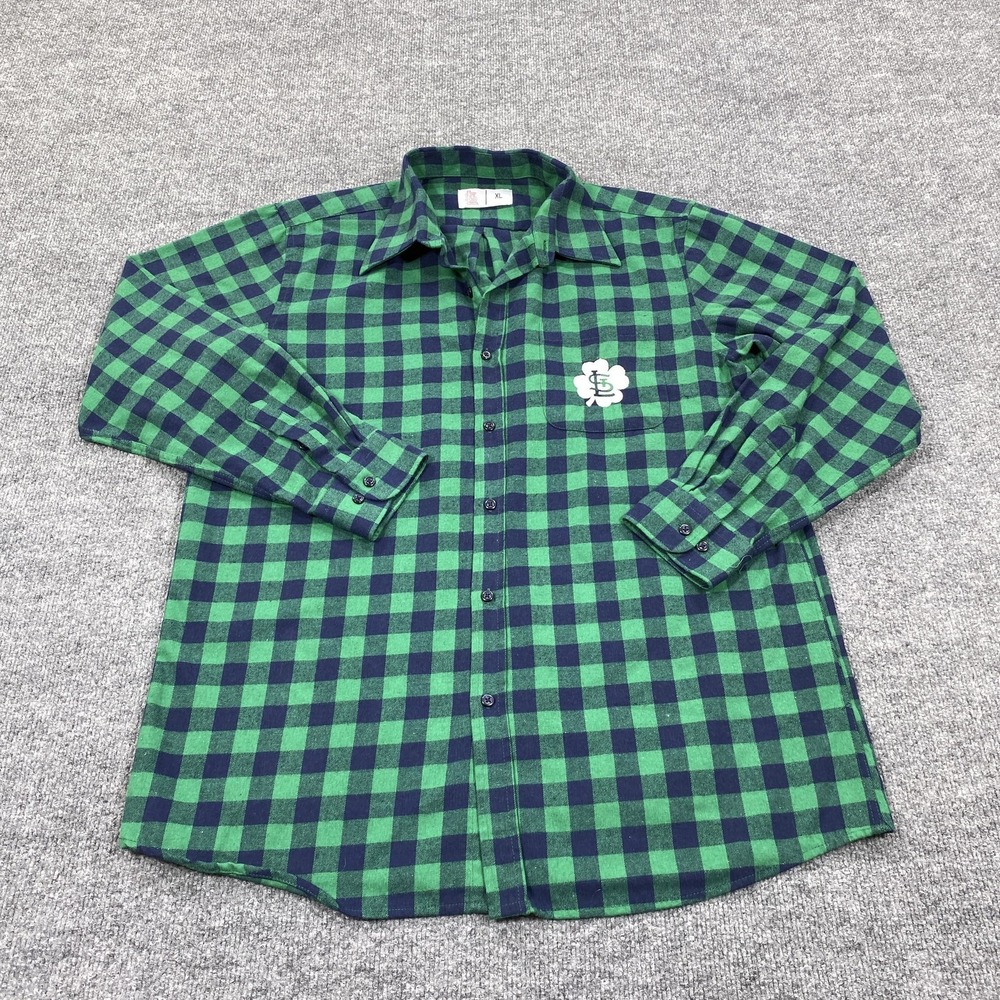 St. Louis Cardinals Shirt Mens XL Green MLB Baseball Long Sleeve Flannel Plaid